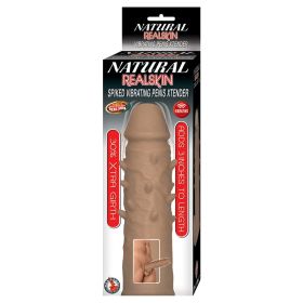 Natural Realskin Spiked Vibrating Penis Xtender-Brown